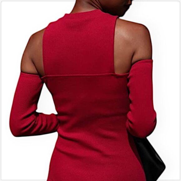 The Drop Rhubarb Red Cutout Shoulder Midi Rib Dress by @ signedblake NWT NEW XXL - Picture 3 of 7